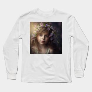 A Young Girl Wearing A Garland of Flowers Long Sleeve T-Shirt